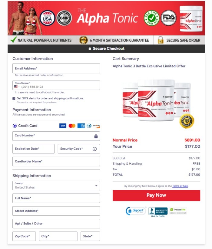 Alpha Tonic secure checkout and protected payment